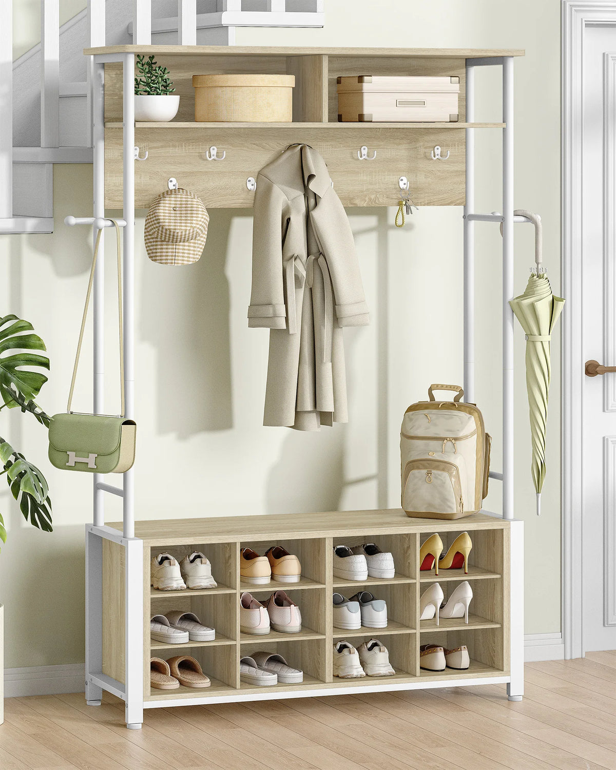 Porte-Manteau Vestiaire Bois avec Banc – Entrée Rangée en 1 Meuble