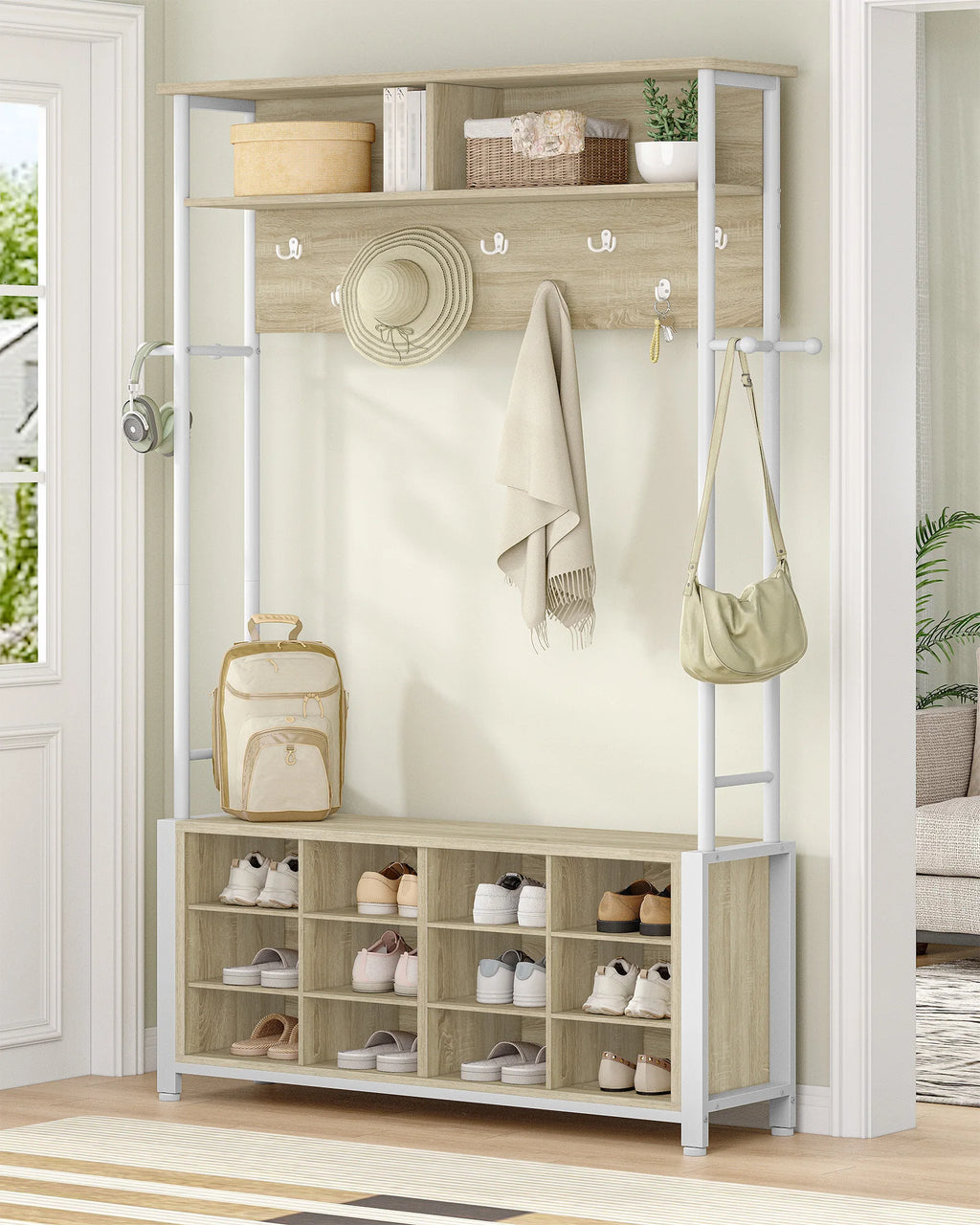 Porte-Manteau Vestiaire Bois avec Banc – Entrée Rangée en 1 Meuble