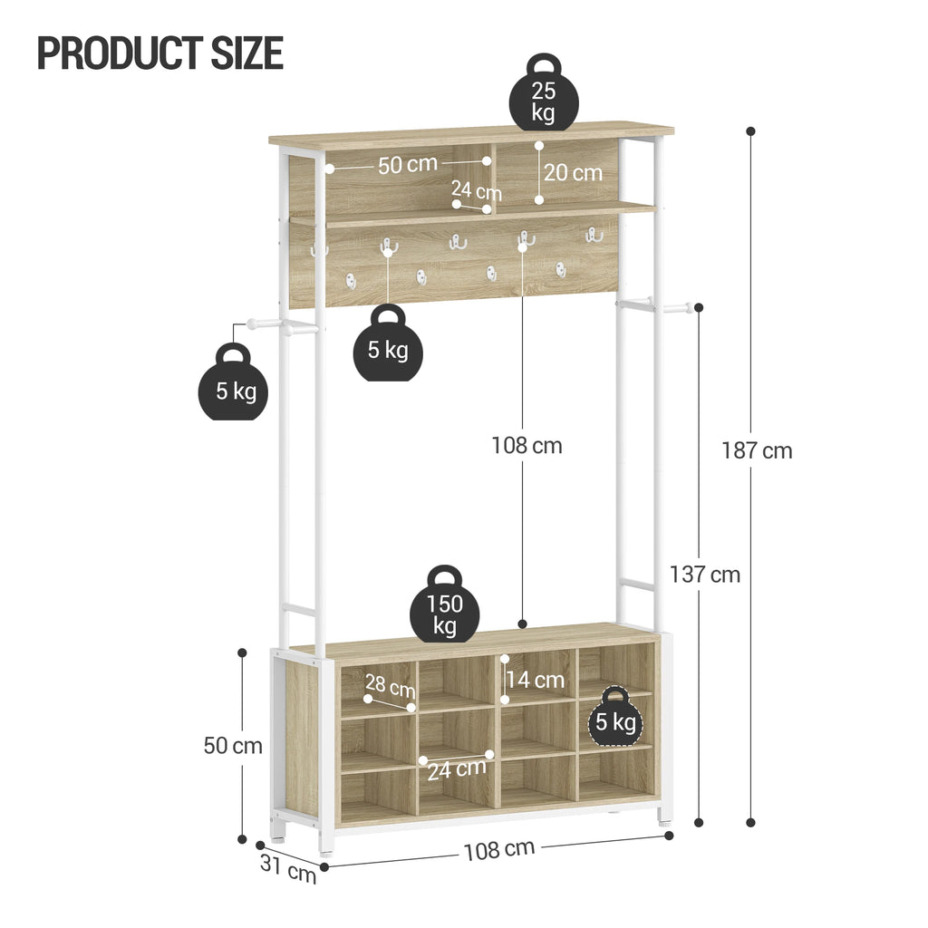 Porte-Manteau Vestiaire Bois avec Banc – Entrée Rangée en 1 Meuble