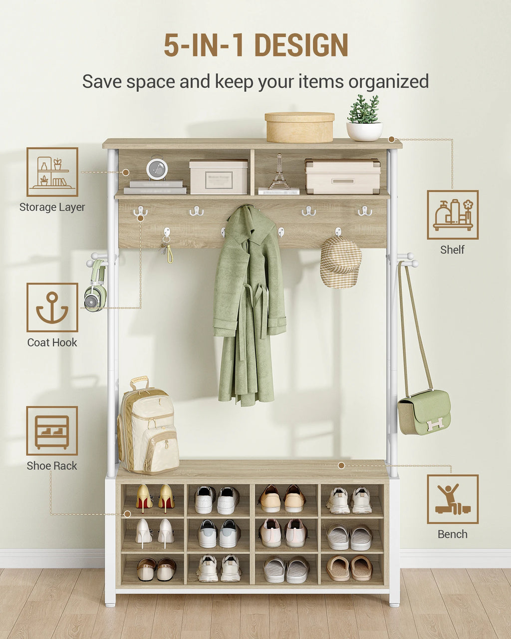 Porte-Manteau Vestiaire Bois avec Banc – Entrée Rangée en 1 Meuble