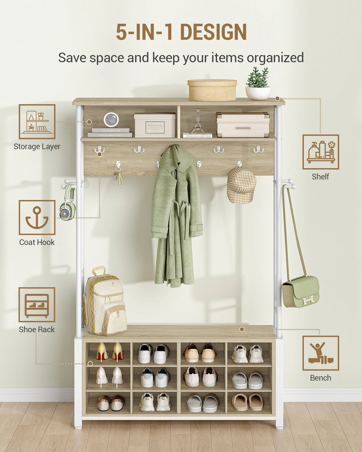 Porte-Manteau Vestiaire Bois avec Banc – Entrée Rangée en 1 Meuble