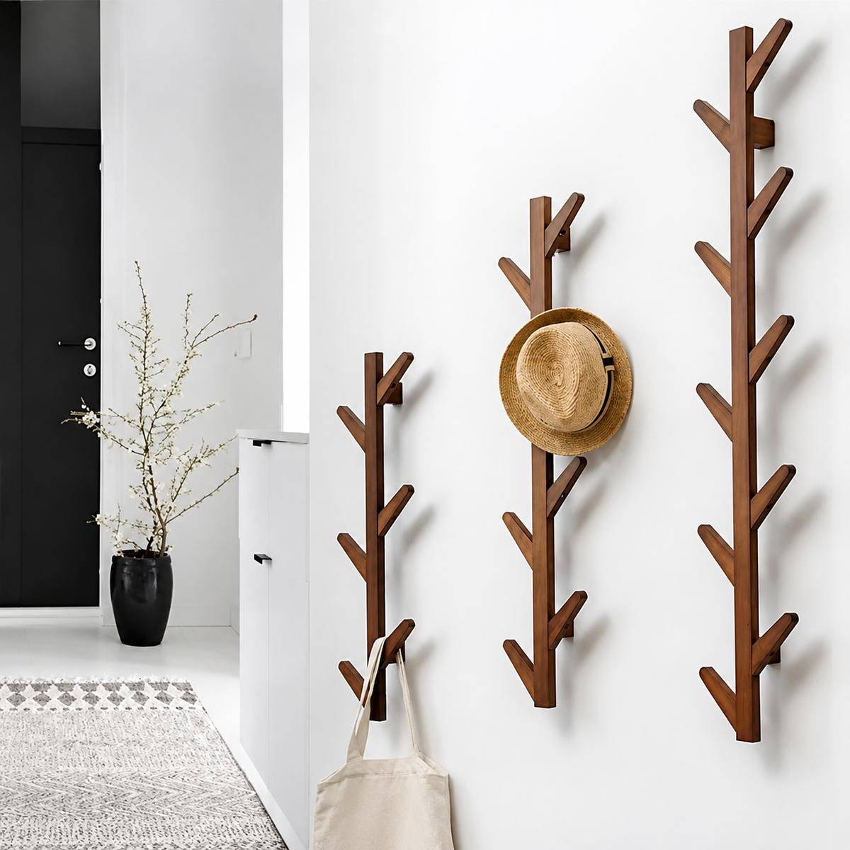 Porte-Manteau Mural Bois Branche Scandinave – Rangement d'Entrée