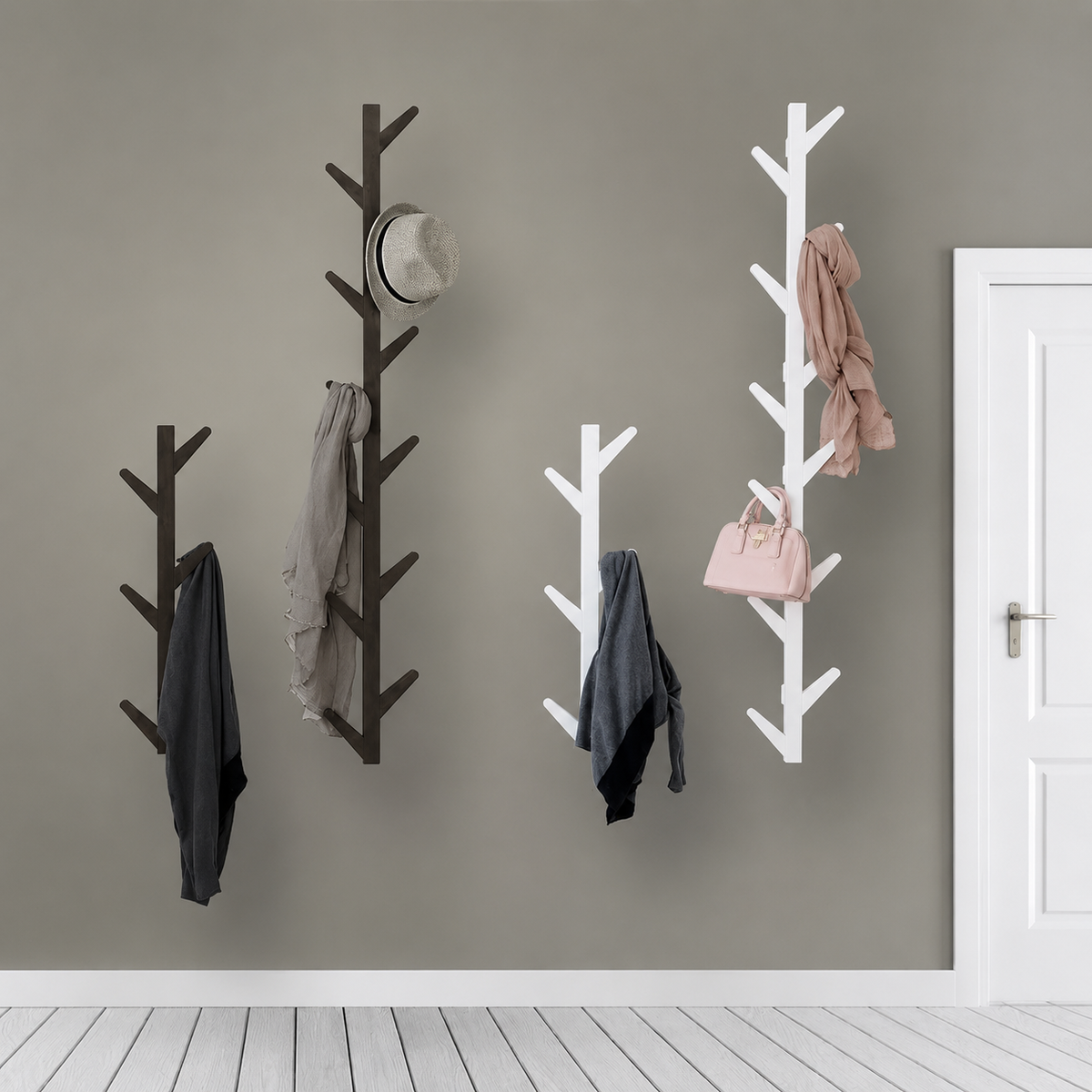 Porte-Manteau Mural Bois Branche Scandinave – Rangement d'Entrée