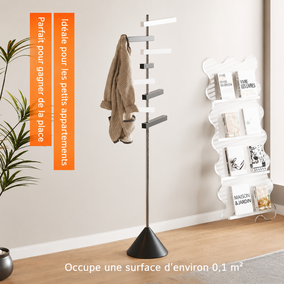 Porte-Manteau sur Pied Métal Inox Pivotant – Design Arbre Moderne
