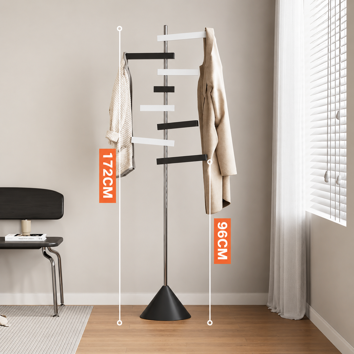 Porte-Manteau sur Pied Métal Inox Pivotant – Design Arbre Moderne