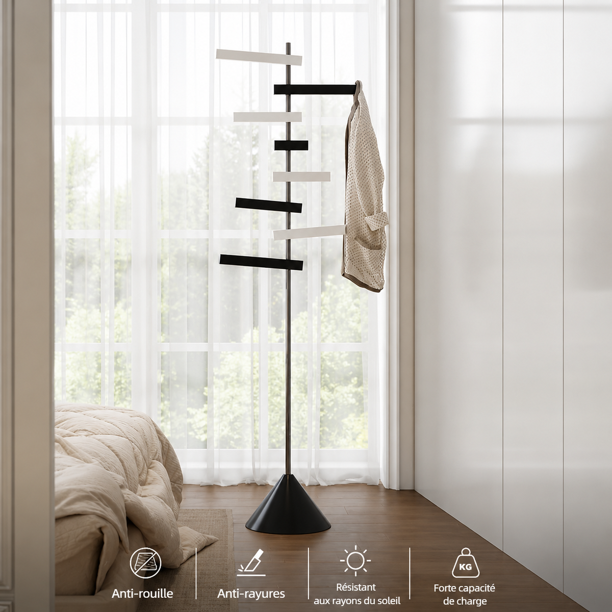 Porte-Manteau sur Pied Métal Inox Pivotant – Design Arbre Moderne