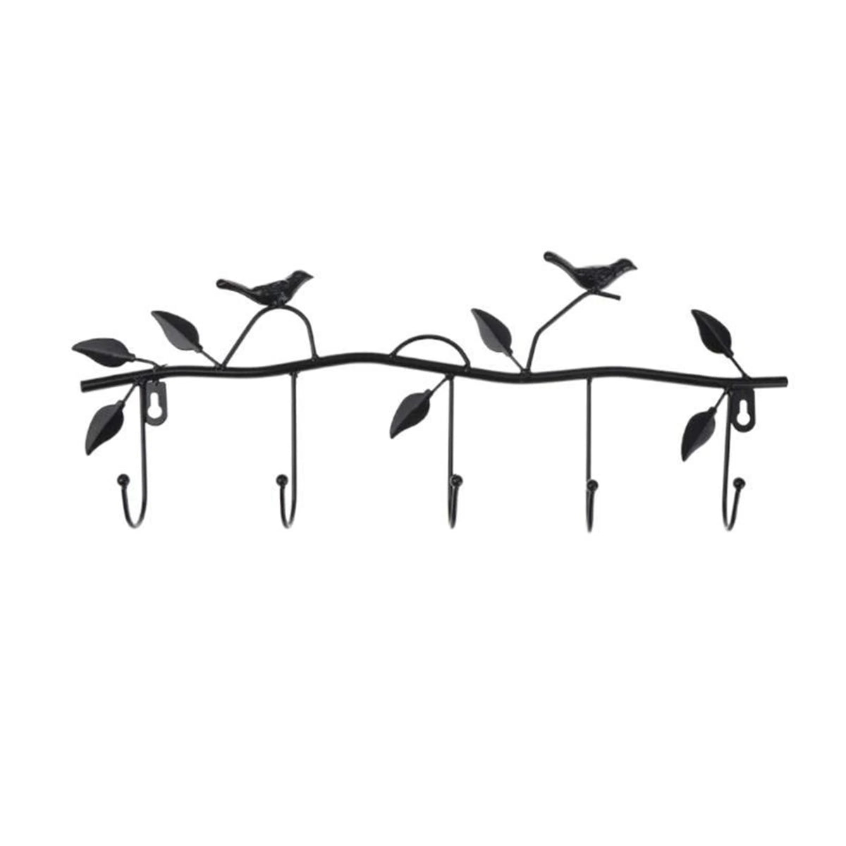 Porte-Manteau Mural Métal Oiseaux 5 Crochets – Entrée Design Rétro