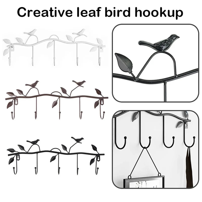 Porte-Manteau Mural Métal Oiseaux 5 Crochets – Entrée Design Rétro