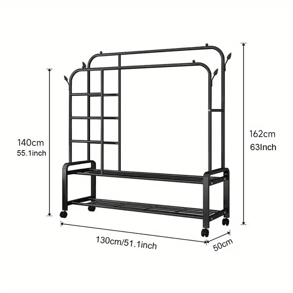 Porte-Manteau sur Pied Métal à Roulettes – Penderie Double Barre