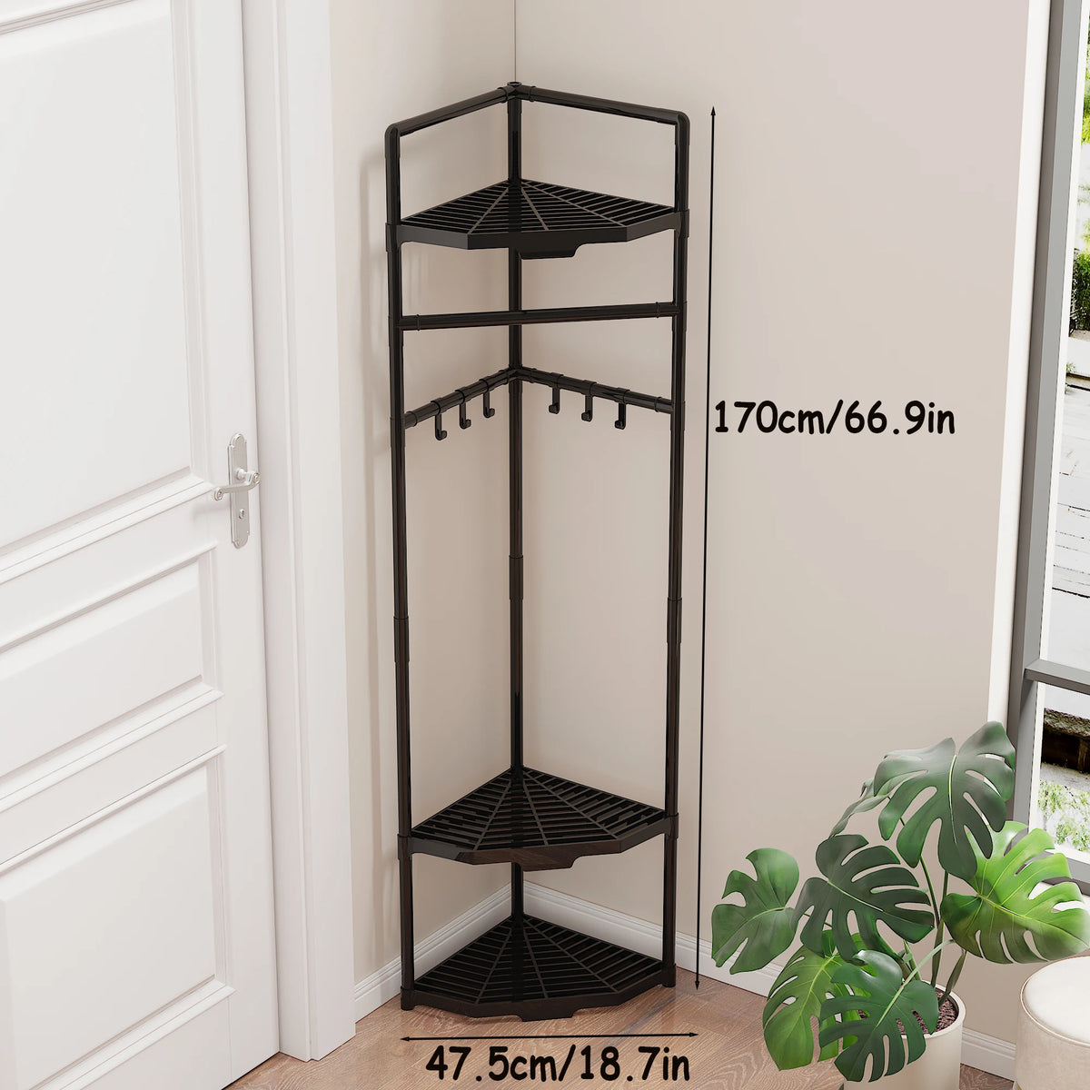 Corner Metal Coat Rack with Shelf – 6 Hooks