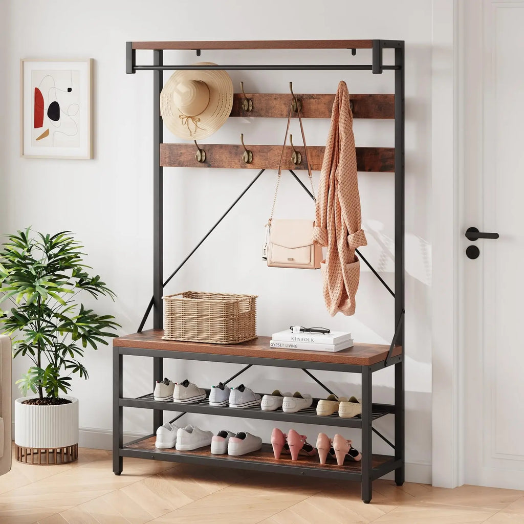 Porte-Manteau Vestiaire Banc Bois Métal Industriel – Entrée Nette