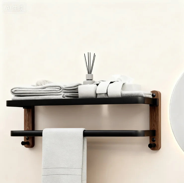 Porte-Manteau Mural Bois Noyer & Inox Design – Salle de Bain