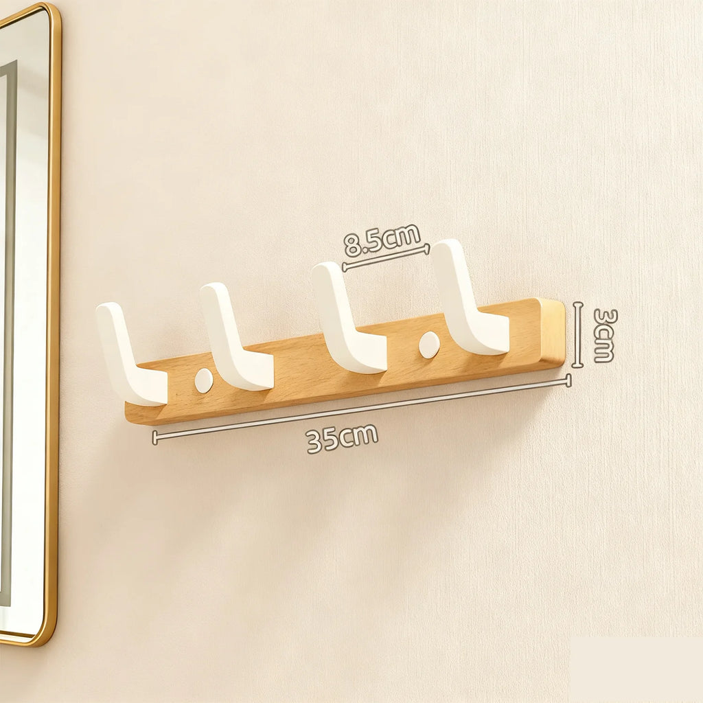 Vintage Wooden Wall Coat Rack - 6 Metal Hooks for Entryway