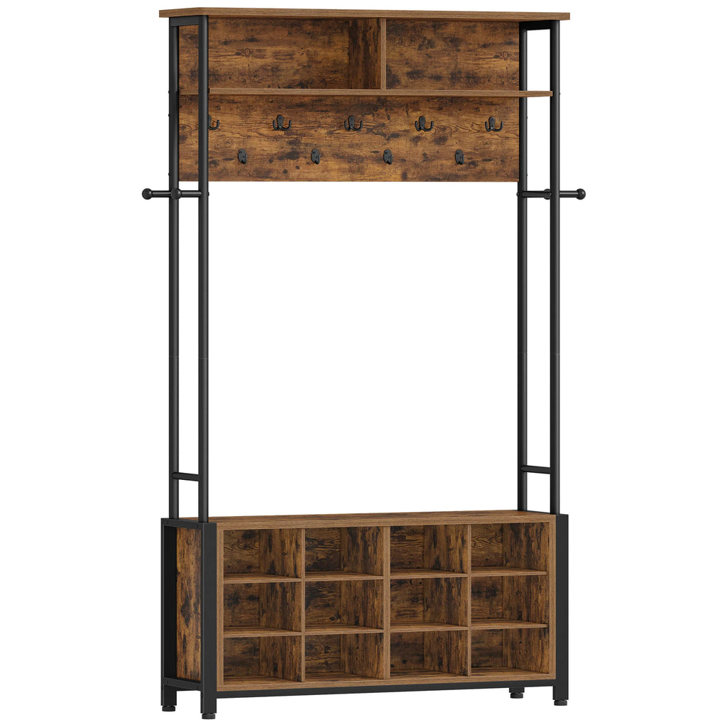 Porte-Manteau Meuble Vestiaire Bois Industriel – Banc et 13 Crochets