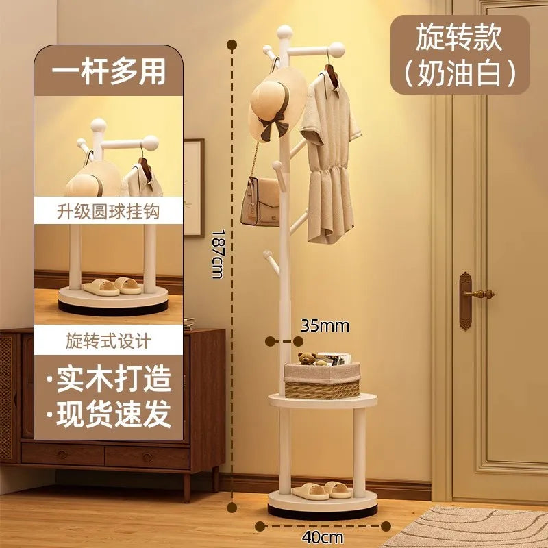 Wooden Freestanding Coat Rack with Wheels – Bedroom and Entryway Storage