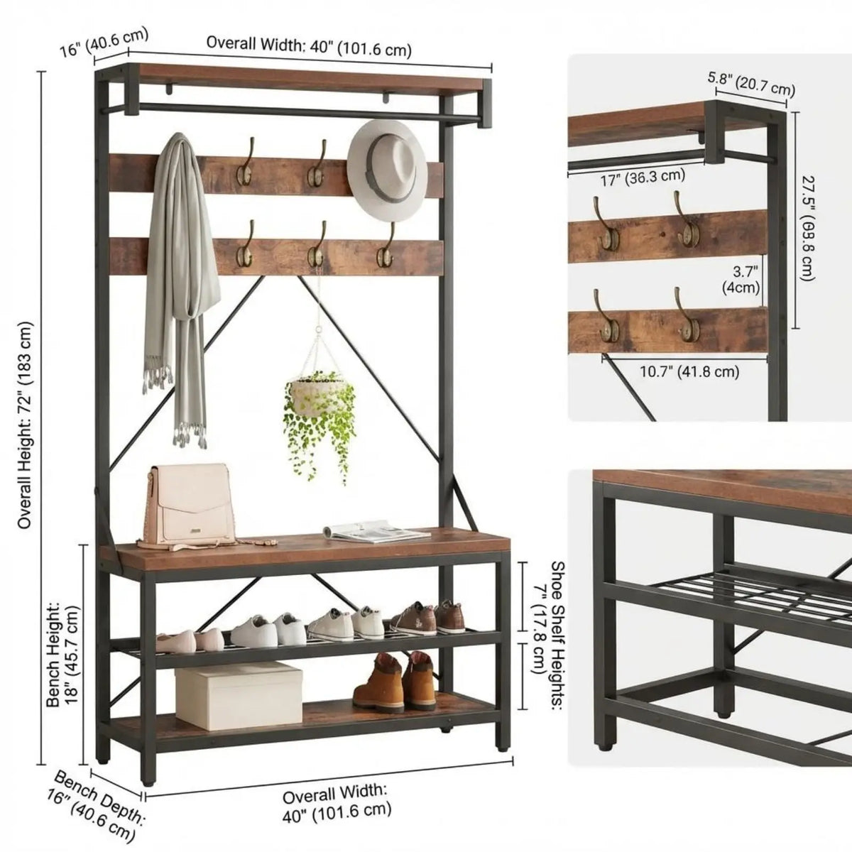 Porte-Manteau Vestiaire Banc Bois Métal Industriel – Entrée Nette