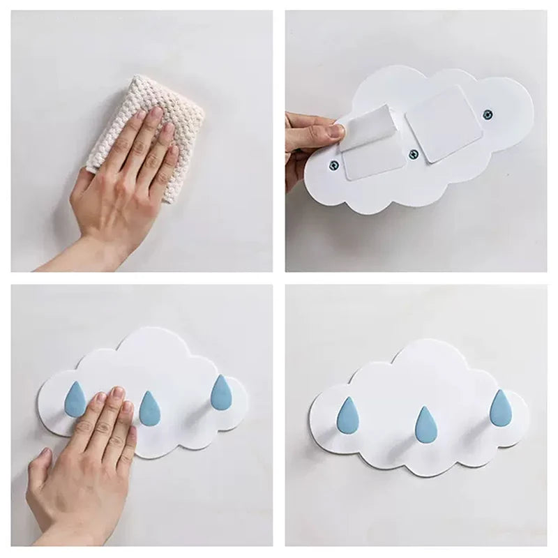 Kids' Wall Coat Rack No Drilling – 4-Hook Cloud Coat Rack