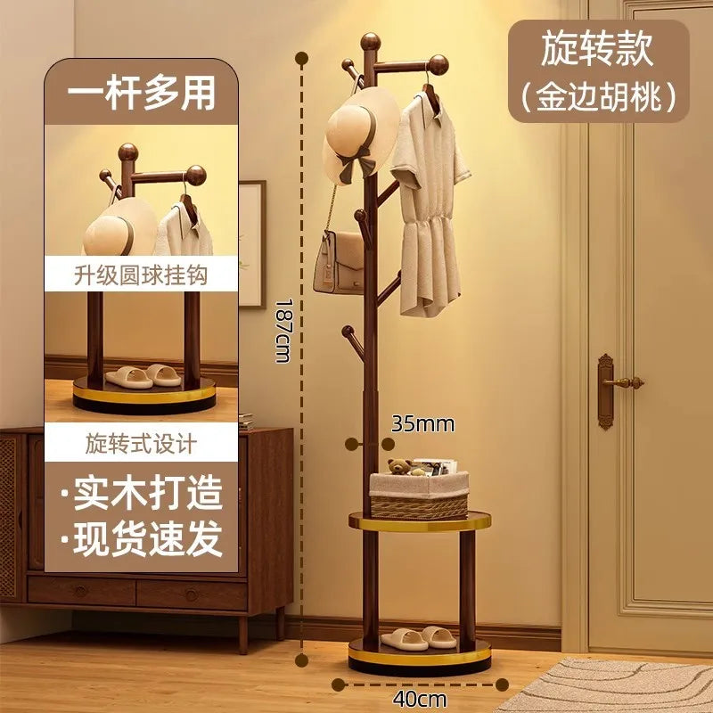 Wooden Freestanding Coat Rack with Wheels – Bedroom and Entryway Storage