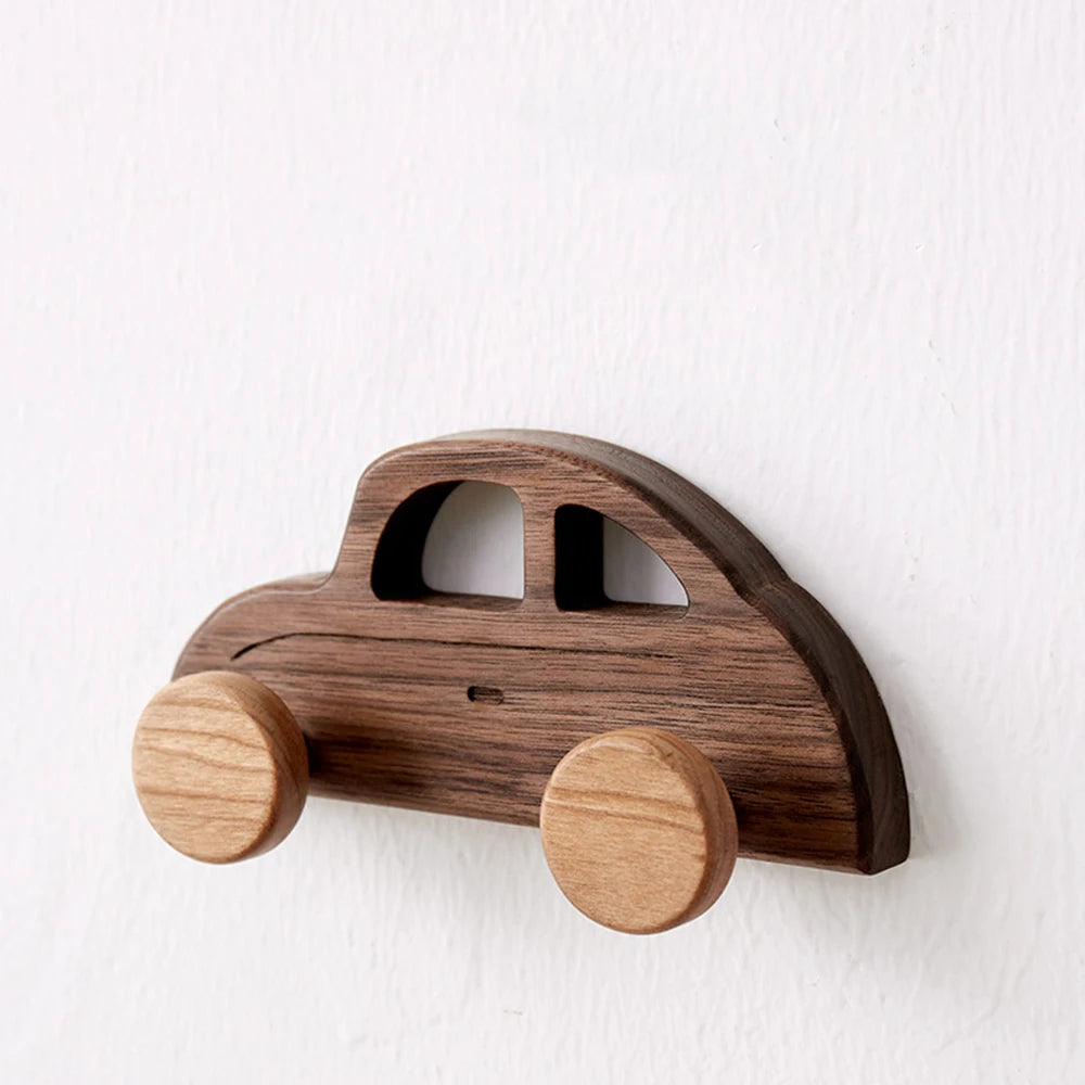 Porte-Manteau Mural Enfant Bois Voiture – 2 crochets sans percer