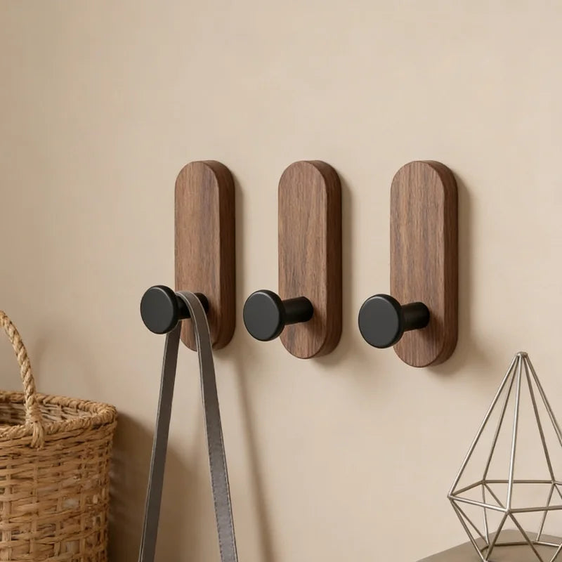 Patère Murale Bois Noyer Adhésive – porte-manteau sans percer