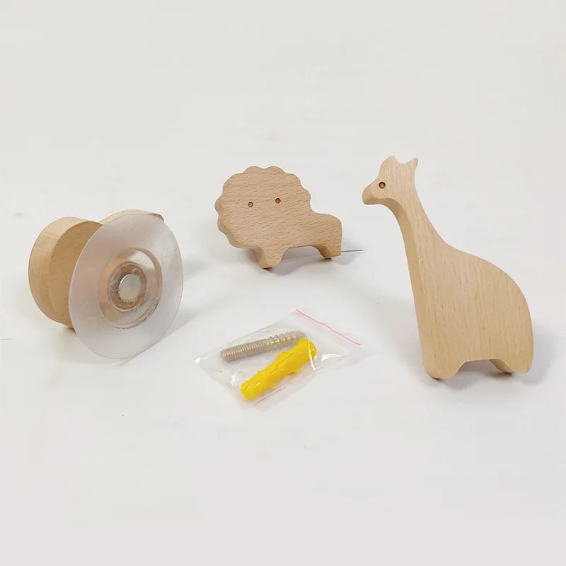 Kids' Wooden Wall Coat Rack – No-Drill Animal Decor Hook