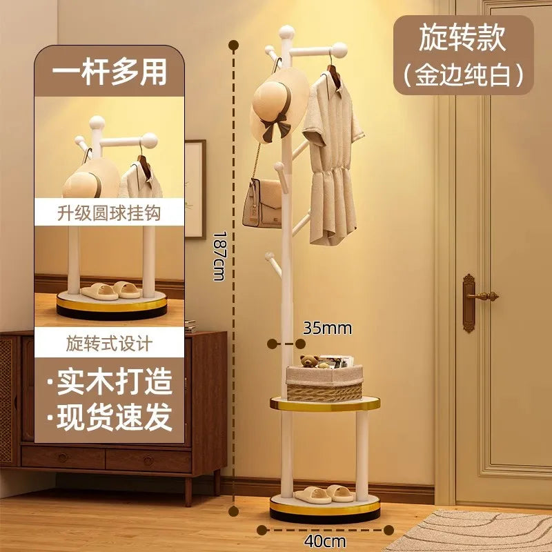 Wooden Freestanding Coat Rack with Wheels – Bedroom and Entryway Storage