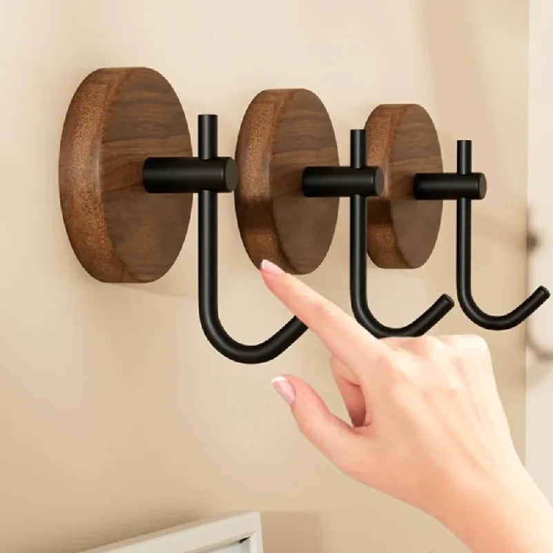 Porte-Manteau Mural Bois Noyer Sans Percer – Lot de 5 Patères Adhésives