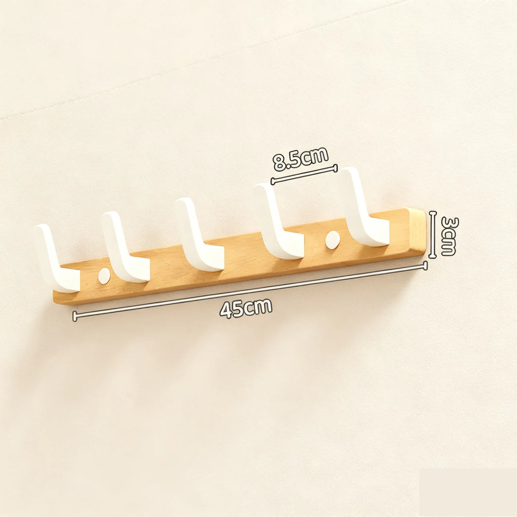 Vintage Wooden Wall Coat Rack - 6 Metal Hooks for Entryway