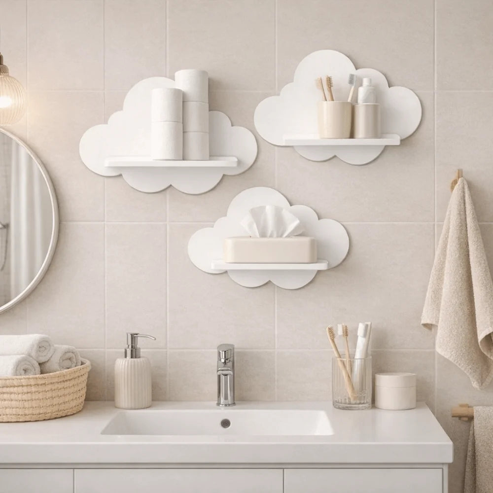 Cloud Wooden Wall Shelf – Children's Room Decor and Storage