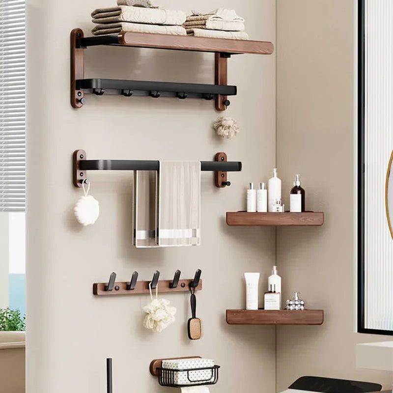 Porte-Manteau Mural Bois Noyer & Inox Design – Salle de Bain