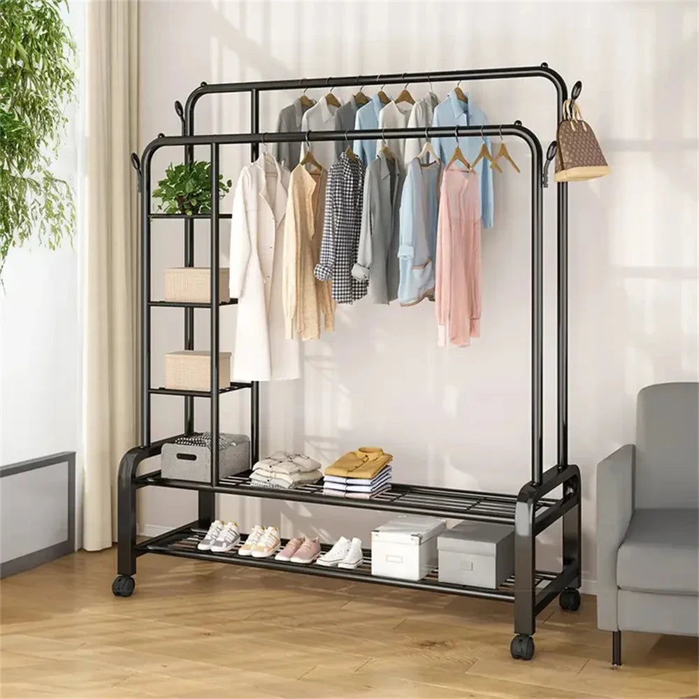 Porte-Manteau sur Pied Métal à Roulettes – Penderie Double Barre