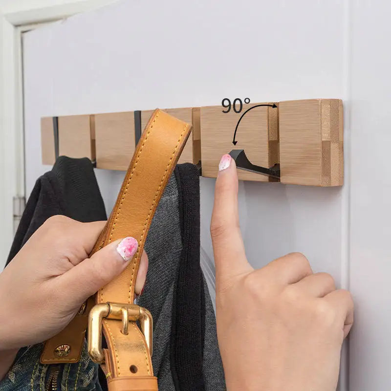 Porte-Manteau Mural Bambou Pliable – Patère 3, 4 ou 5 Crochets