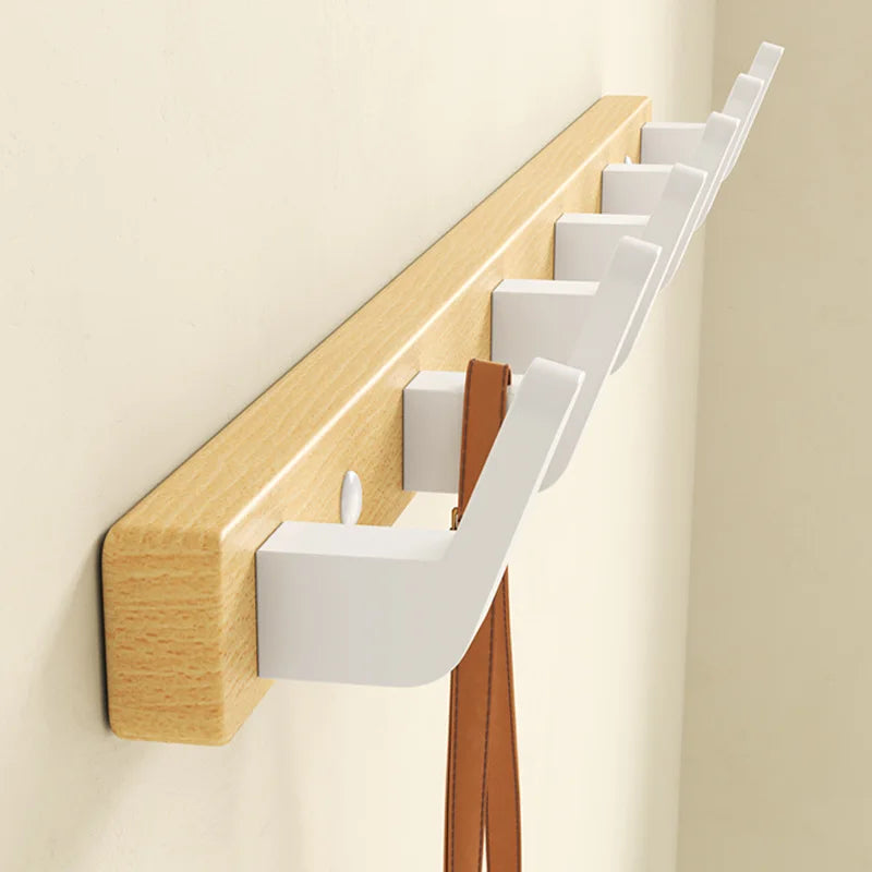 Vintage Wooden Wall Coat Rack - 6 Metal Hooks for Entryway