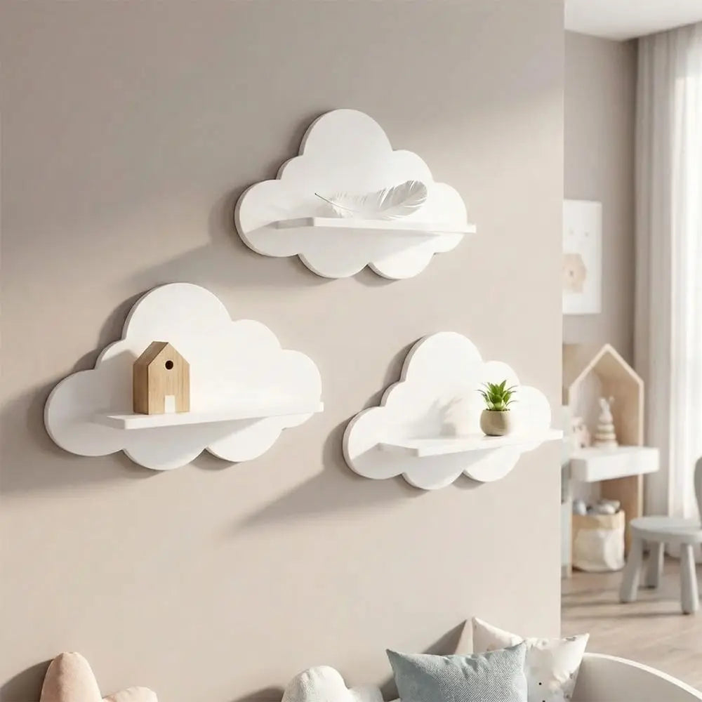 Cloud Wooden Wall Shelf – Children's Room Decor and Storage