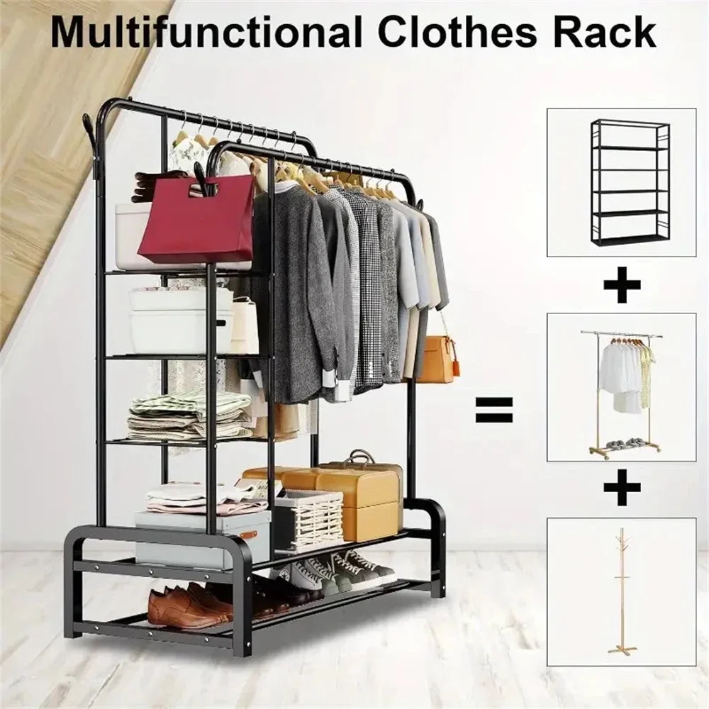 Porte-Manteau sur Pied Métal à Roulettes – Penderie Double Barre