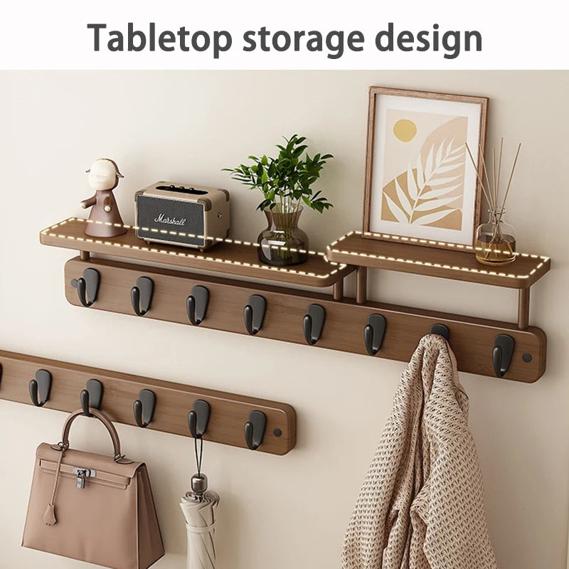 Porte-Manteau Mural Bambou avec Étagère – Entrée Moderne Organisée