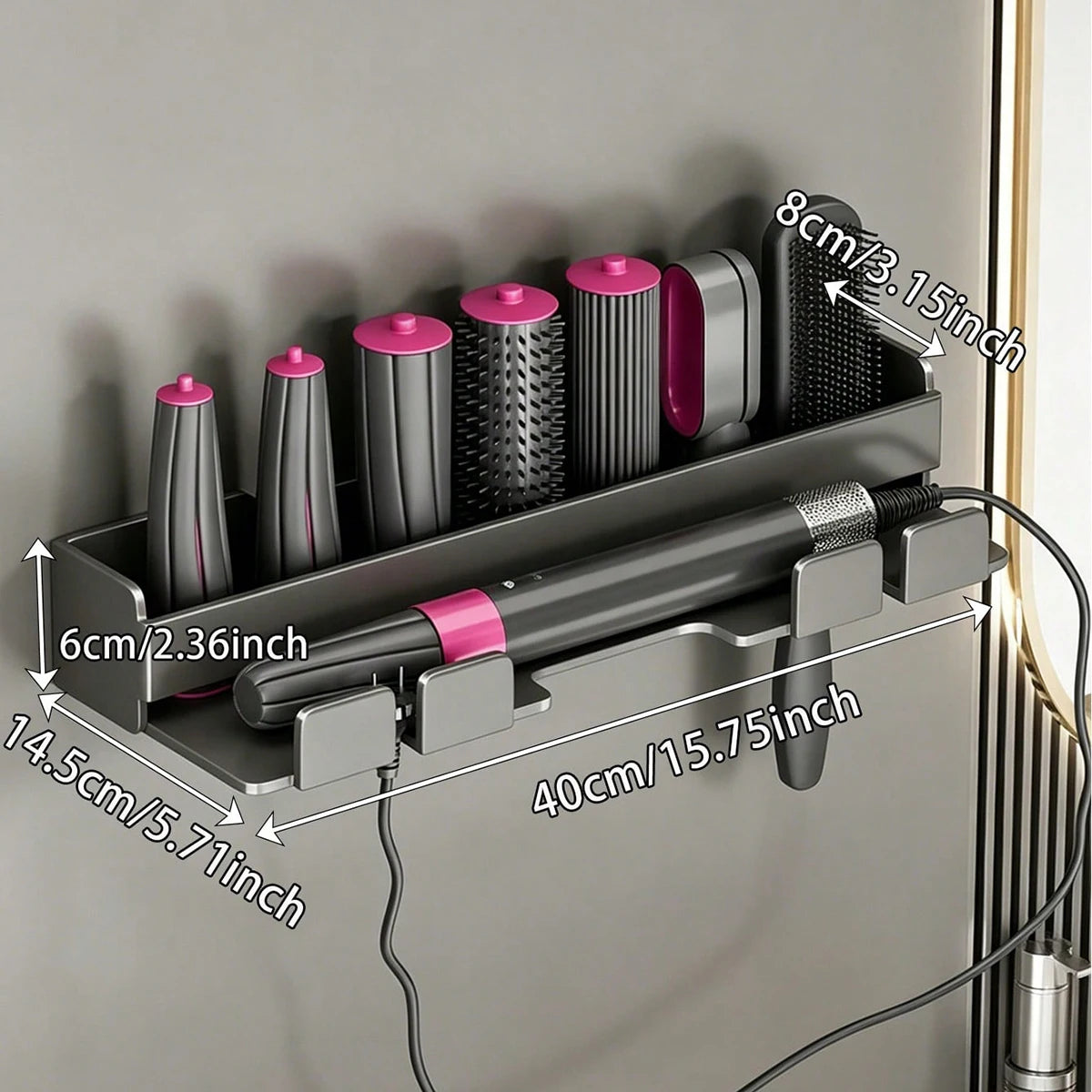 Hair Dryer & Straightener Wall Mount – No-Drill Bathroom Storage
