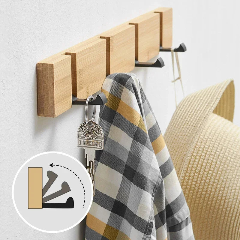 Porte-Manteau Mural Bambou Pliable – Patère 3, 4 ou 5 Crochets