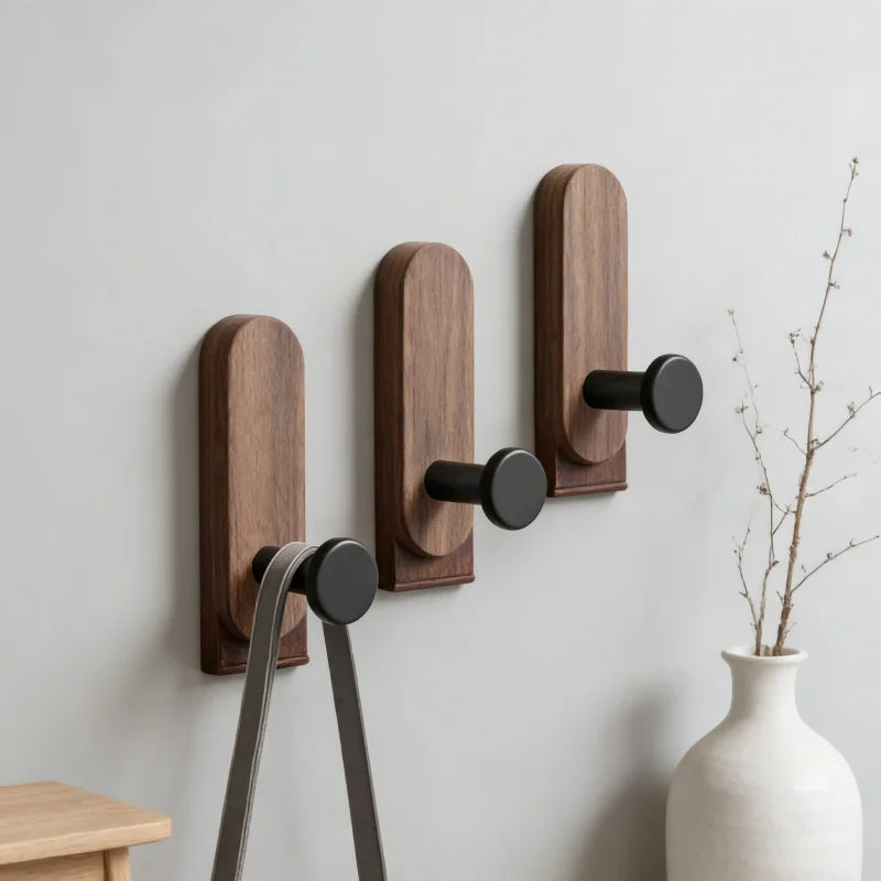 Patère Murale Bois Noyer Adhésive – porte-manteau sans percer