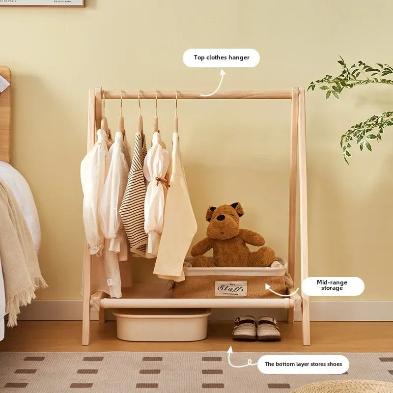 Porte-Manteau Enfant sur Pied Bois Pliable – 3 Tailles au Choix