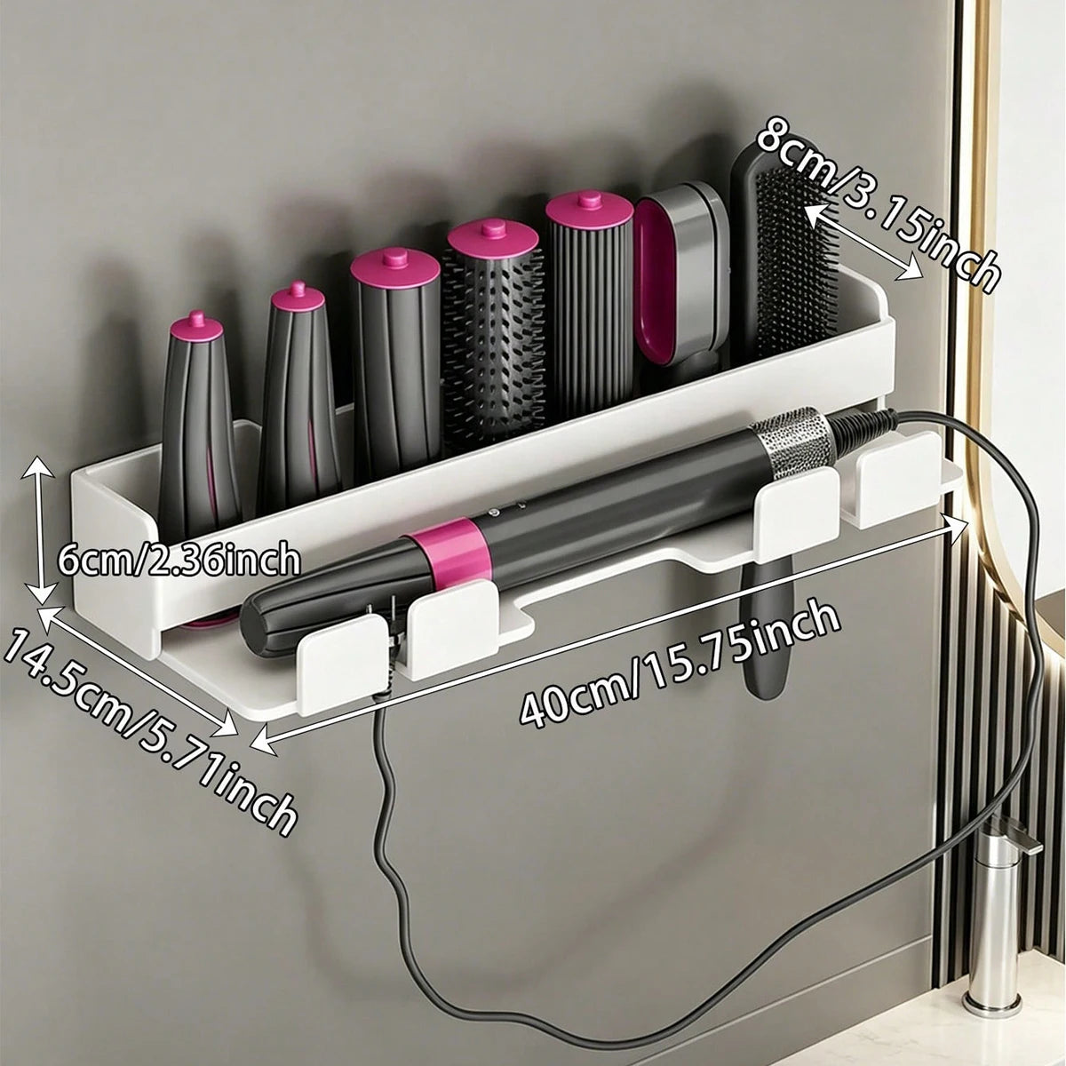 Hair Dryer & Straightener Wall Mount – No-Drill Bathroom Storage