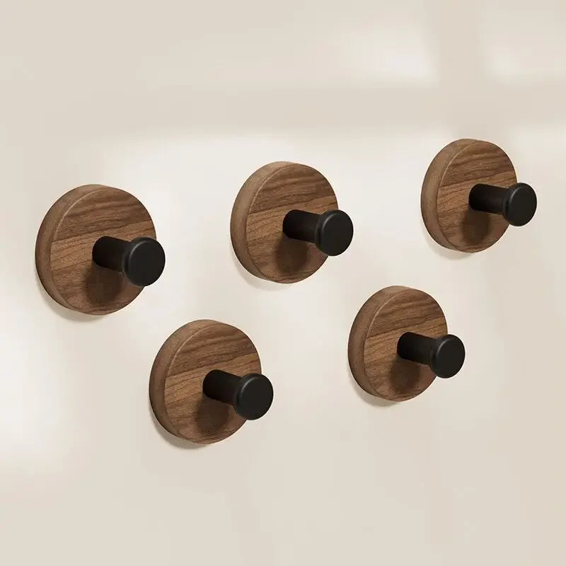 Patère Murale Bois Sans Percer – Porte-Manteau Adhésif Noyer