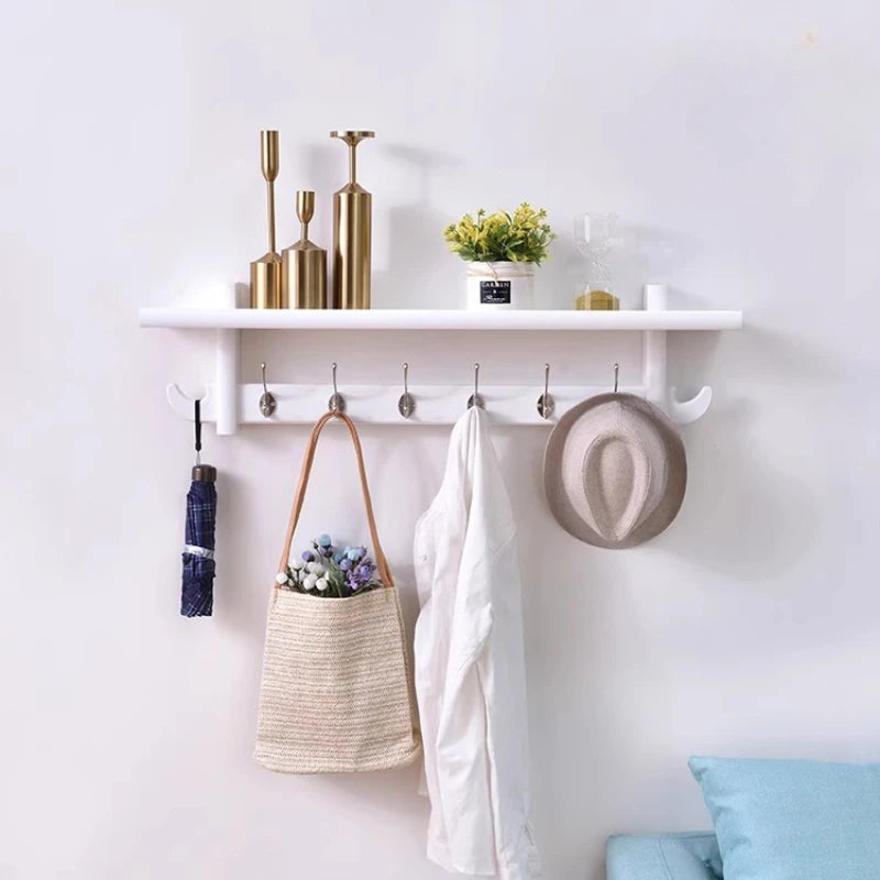 Porte-Manteau Mural Bois avec Étagère – rangement d'entrée malin