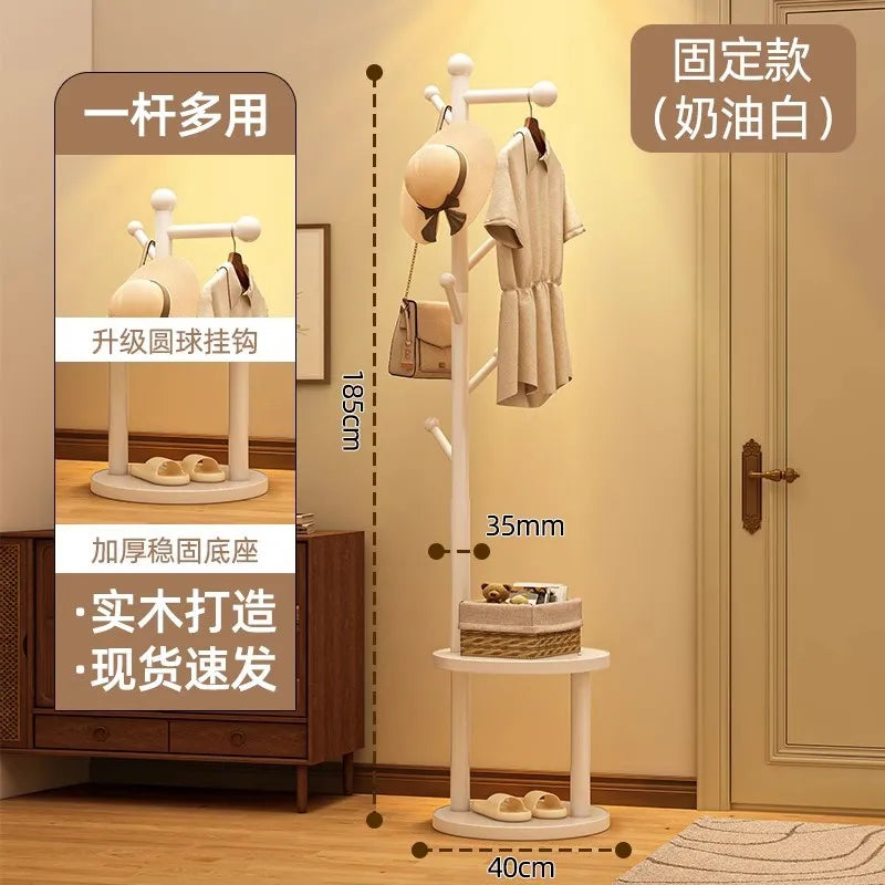 Wooden Freestanding Coat Rack with Wheels – Bedroom and Entryway Storage