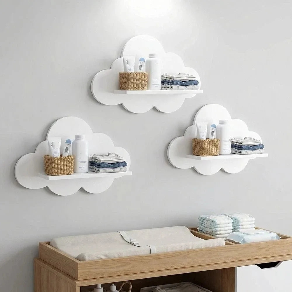 Cloud Wooden Wall Shelf – Children's Room Decor and Storage