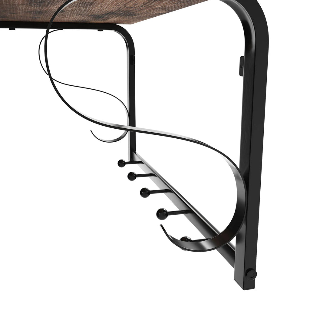 Industrial Wood Wall Coat Rack – Shelf, Bar, and 5 Hooks