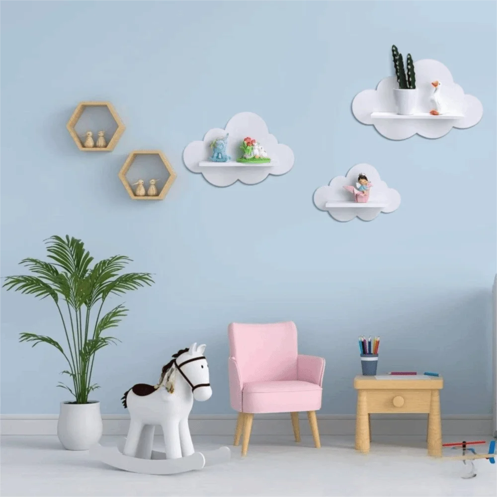 Cloud Wooden Wall Shelf – Children's Room Decor and Storage