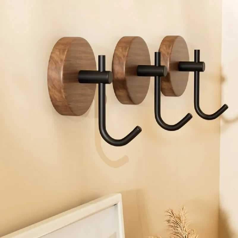 Porte-Manteau Mural Bois Noyer Sans Percer – Lot de 5 Patères Adhésives