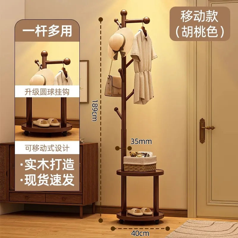 Porte-Manteau sur Pied Bois à Roulettes – Rangement Chambre et Entrée