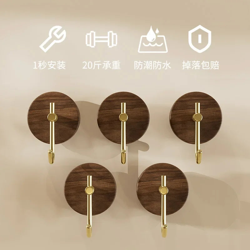 Wall-Mounted Wooden Coat Rack Without Drilling – Adhesive Walnut Coat Hook